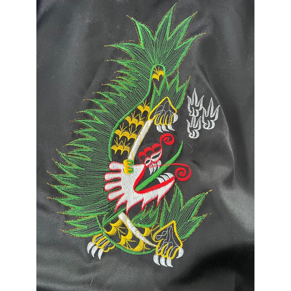 Mens Silky Kimono Robe Dragon Lantern Print Teal Black Short Sleeve‎ Reversable - Picture 9 of 9